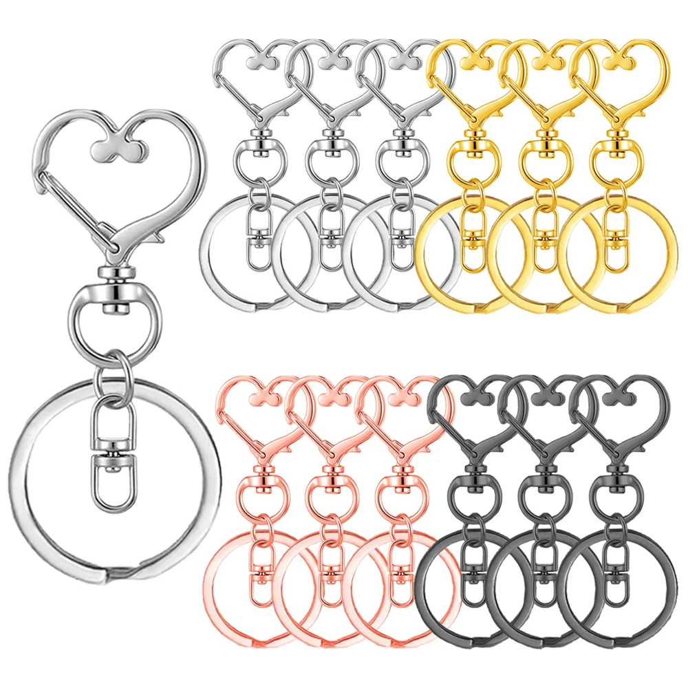 15/30pcs Heart-Shaped Keychain Clips Heart Keychain Hooks Lobster Claw Clips with Rotating Hooks for DIY Crafts Keychain Kits