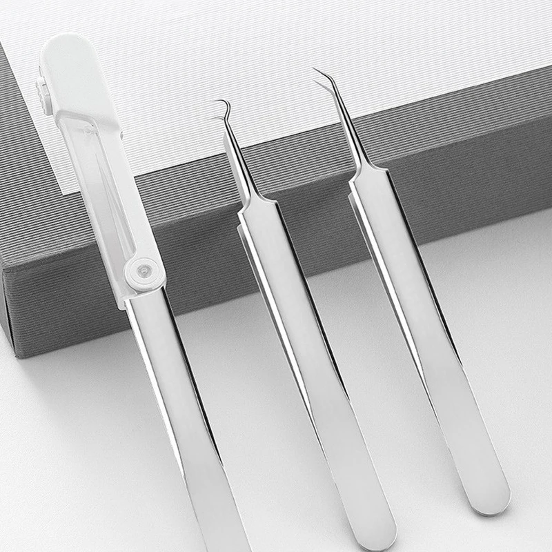 Pęseta do wągrów z podświetleniem, narzędzie do usuwania zaskórników, igła do trądziku, ultra-drobna, do salonów kosmetycznych i pielęgnacji twarzy.