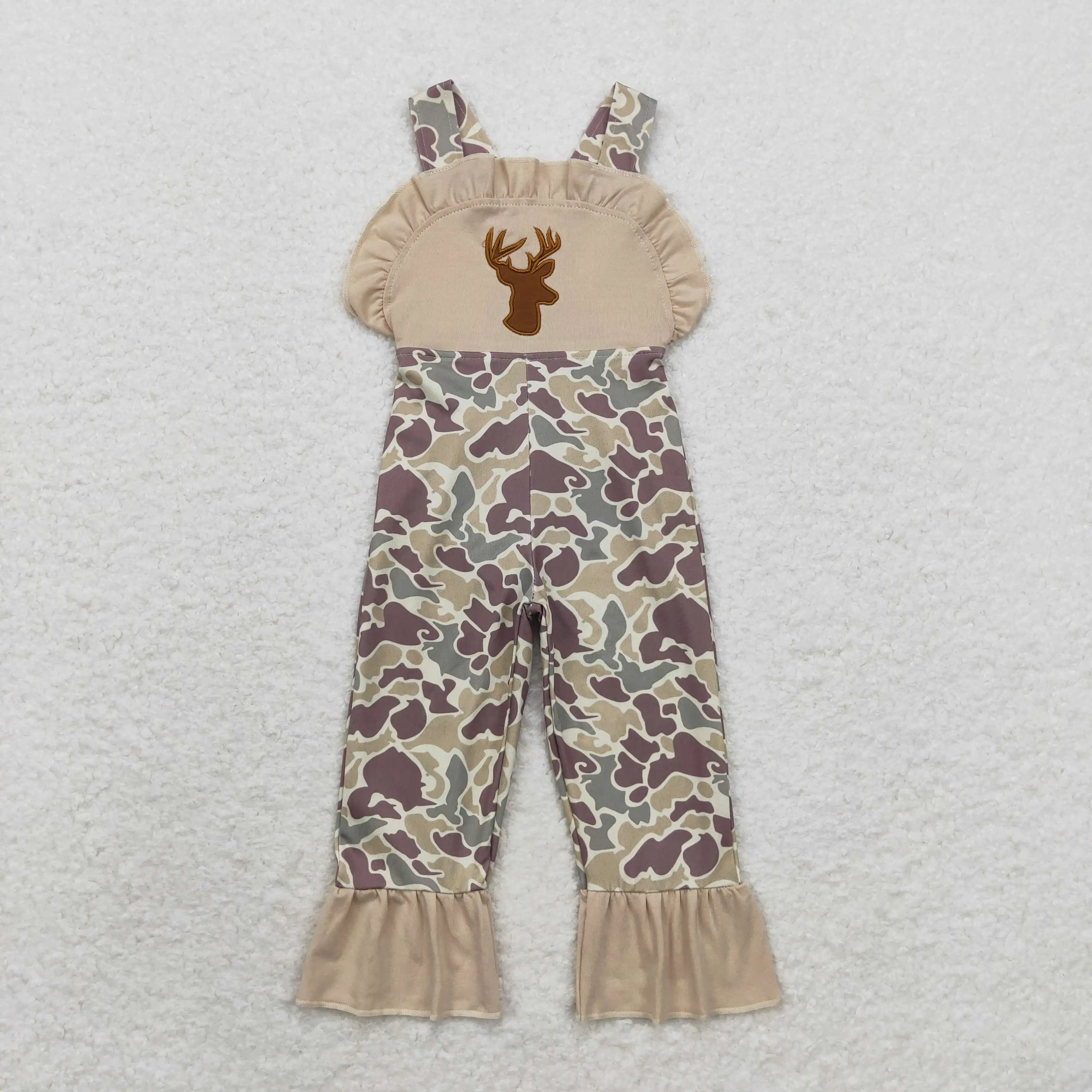 RTS Baby Girls Straps Deer Embroidery Hunting Camo Rompers Clothing Infant Boutique Wholesale Holiday Fall