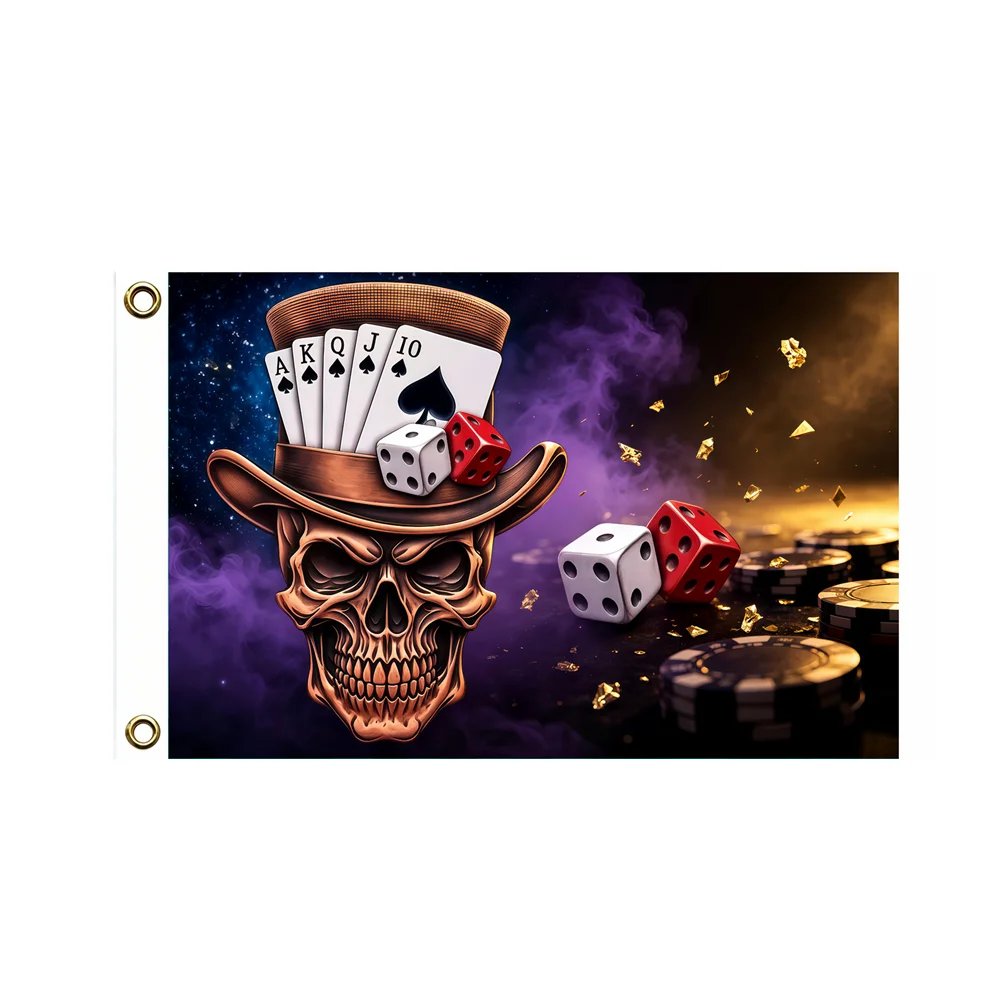 Skull With Top Hat Royal Flush Playing Cards Flag 2x3ft 3x5ft Dice Casino Gambling Polyester Banner Poker Outdoor Garden Decor
