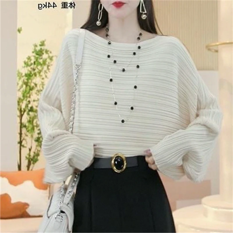 

Faionable Korean Batwing Sve Knitwear Women's Loose Slimming Meat Covering Base Layer Sweater Spring Autumn New Arrival
