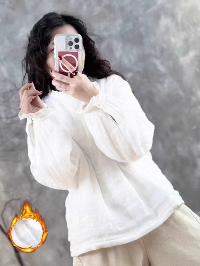 Feminino longo sve algodão irt thiened casual solto sle primavera outono inverno fiel versátil ne design de renda