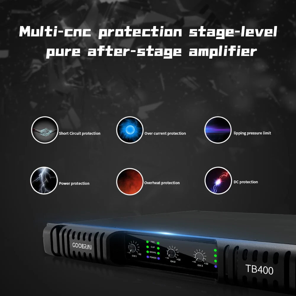 Gooermi-Amplificateur de puissance numérique à 4 canaux, qualité sonore en métal, caisson de basses, audio pour haut-parleur de scène, haute qualité, 2/4