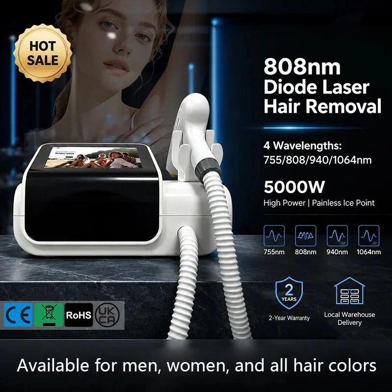 Mini Portable 5000W Four Wavelength Diode Laser Hair Removal Ice Point No Pain Permanent Hair Remover Salon Beauty Spanish