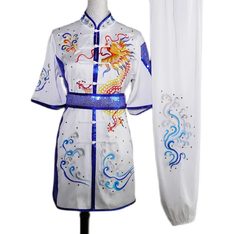 Op Maat Gemaakte Kung Fu Lange Vuist En Tai Chi Martial Arts Uniform Voor Competitie Geborduurde Drakenkleding