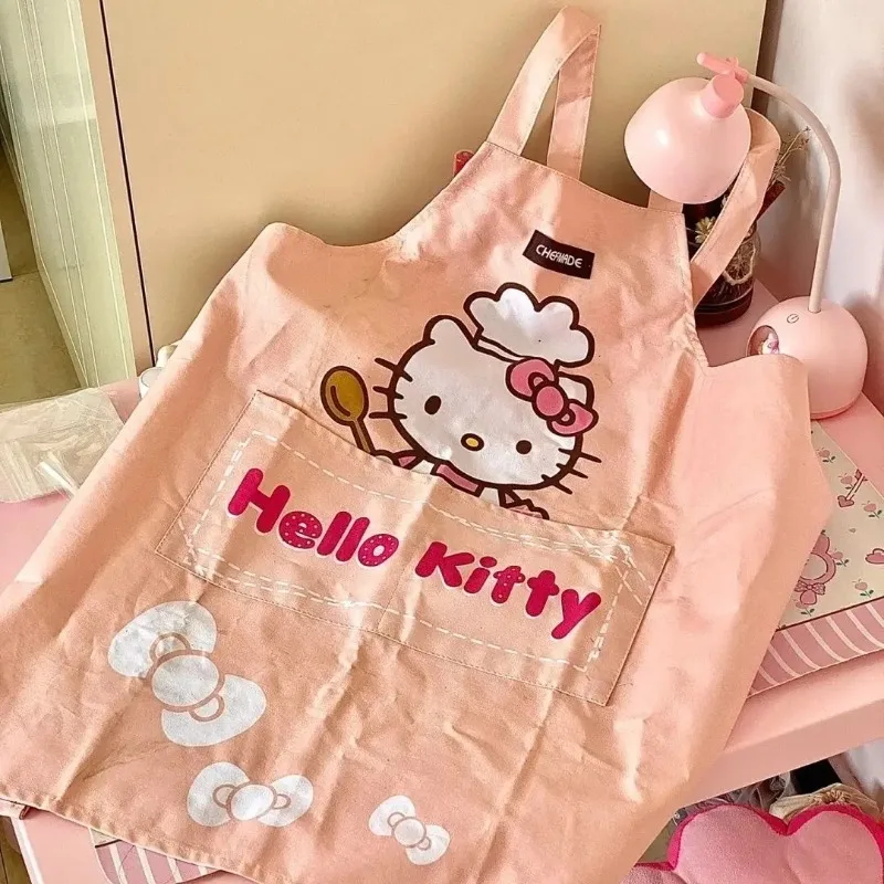 

Hello Kitty Apron Kitchen Cook Oil Proof Waterproof Household Apron New 2025 Florist Coffee Shop Cute Working Clothes