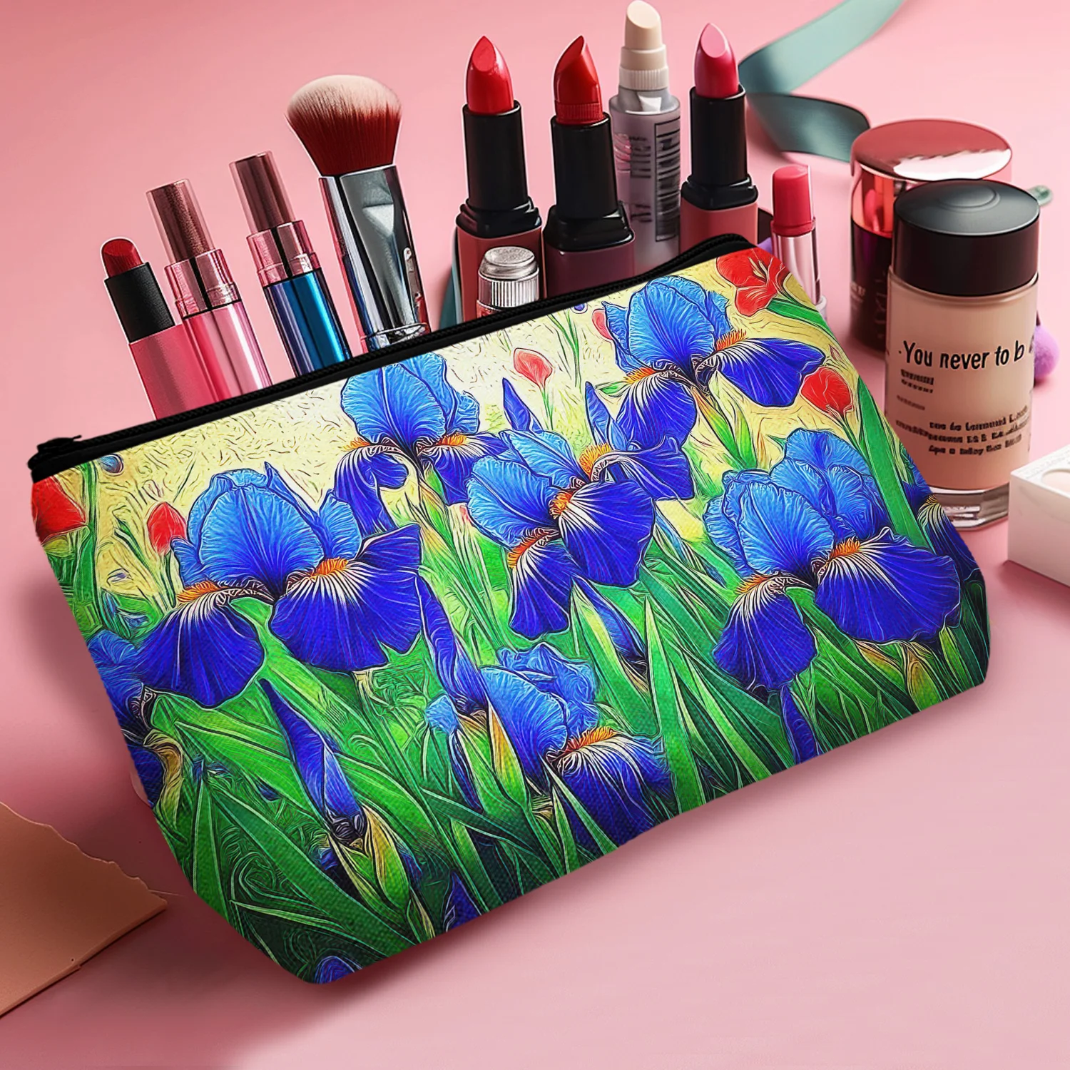 1Pc Blue Flower Pattern Cosmetic Bag Aesthetic Art Style Cosmetic Bag Birthday Christmas Gifts For Sisters And Colleagues A