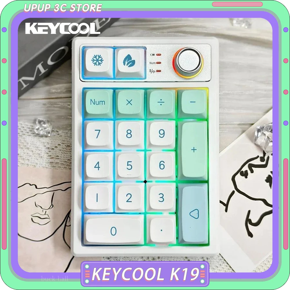 

KEYCOOL K19 Mini Keyboard Three Mode Hot Swap RGB Multifunctional Knob Mechanical Keyboard Portable Ergonomics Pc Gamer Office