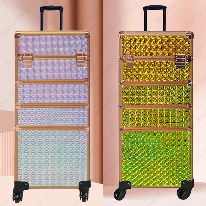 Beauty Makeup Train Case Rolling Trolley Cosmetic Case On Wheels Makeup Travel Case Nail Makeup Organizer Box Cosmetic Carrier