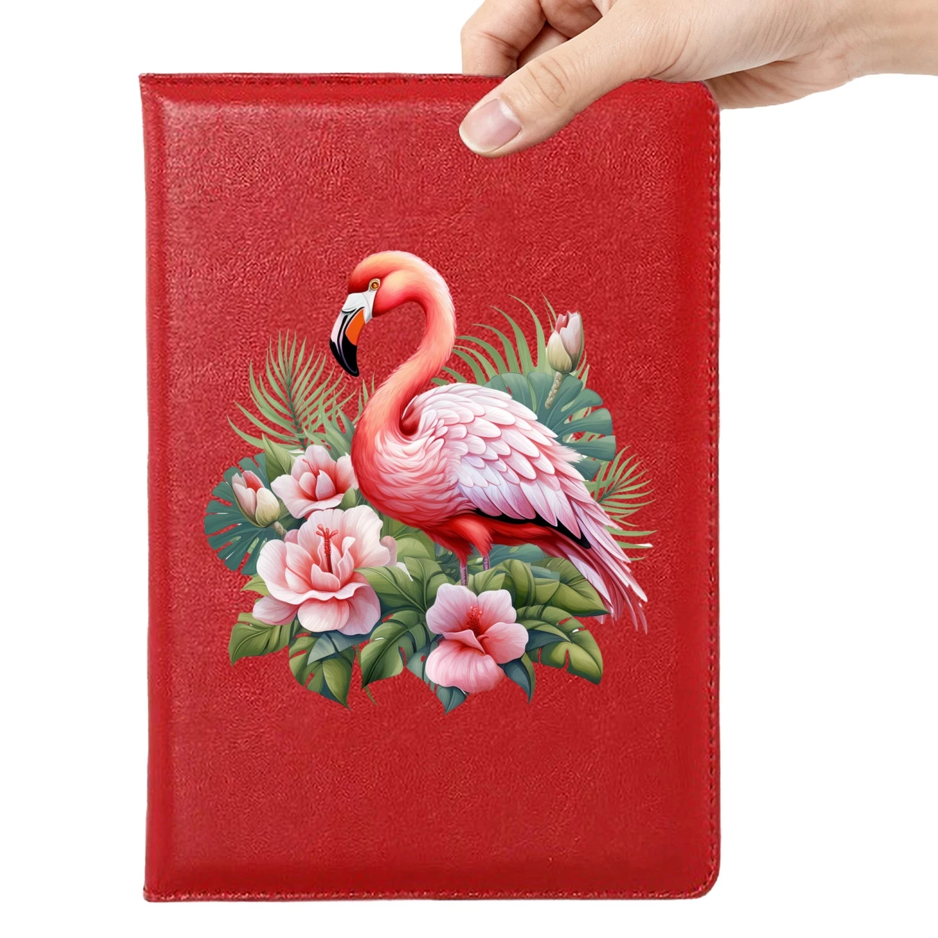 Tropical Flamingo Flower Leather Journal Notebook with Personalized Soft Cover Bookmark for Student Birthday Gift Office Meeting