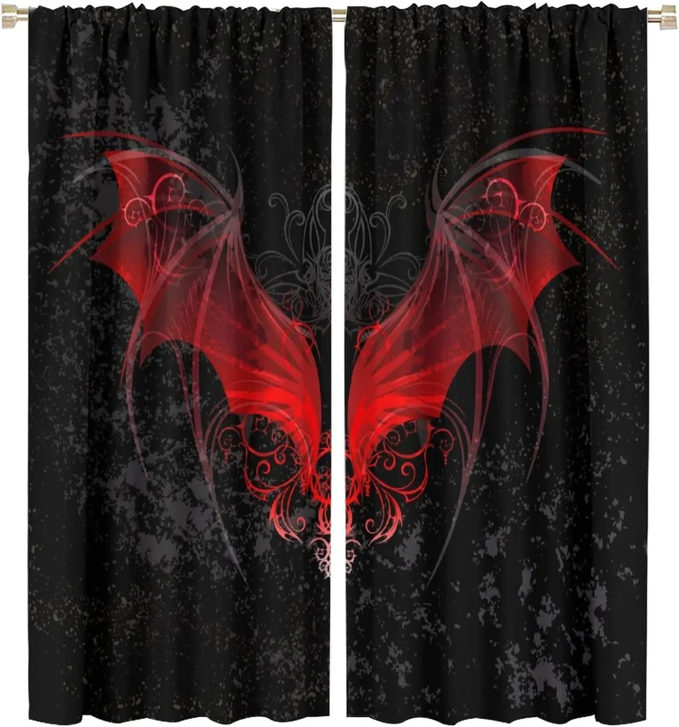 Gothic Bat Wings Curtain Panels Black and Red Halloween Decoration Dark Victorian Style Window Drapes Home Party Decor