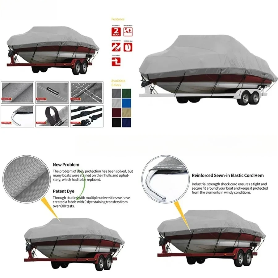 

Waterproof Boat Cover, Solution-Dyed Yarn Marine Grade Cover Fits 14' to 16' ft Bass, V-Hull, Tri-Hull, Fish & Ski, Runabout Bowrider Boats - Heavy Duty Canvas Gray 68" Width
