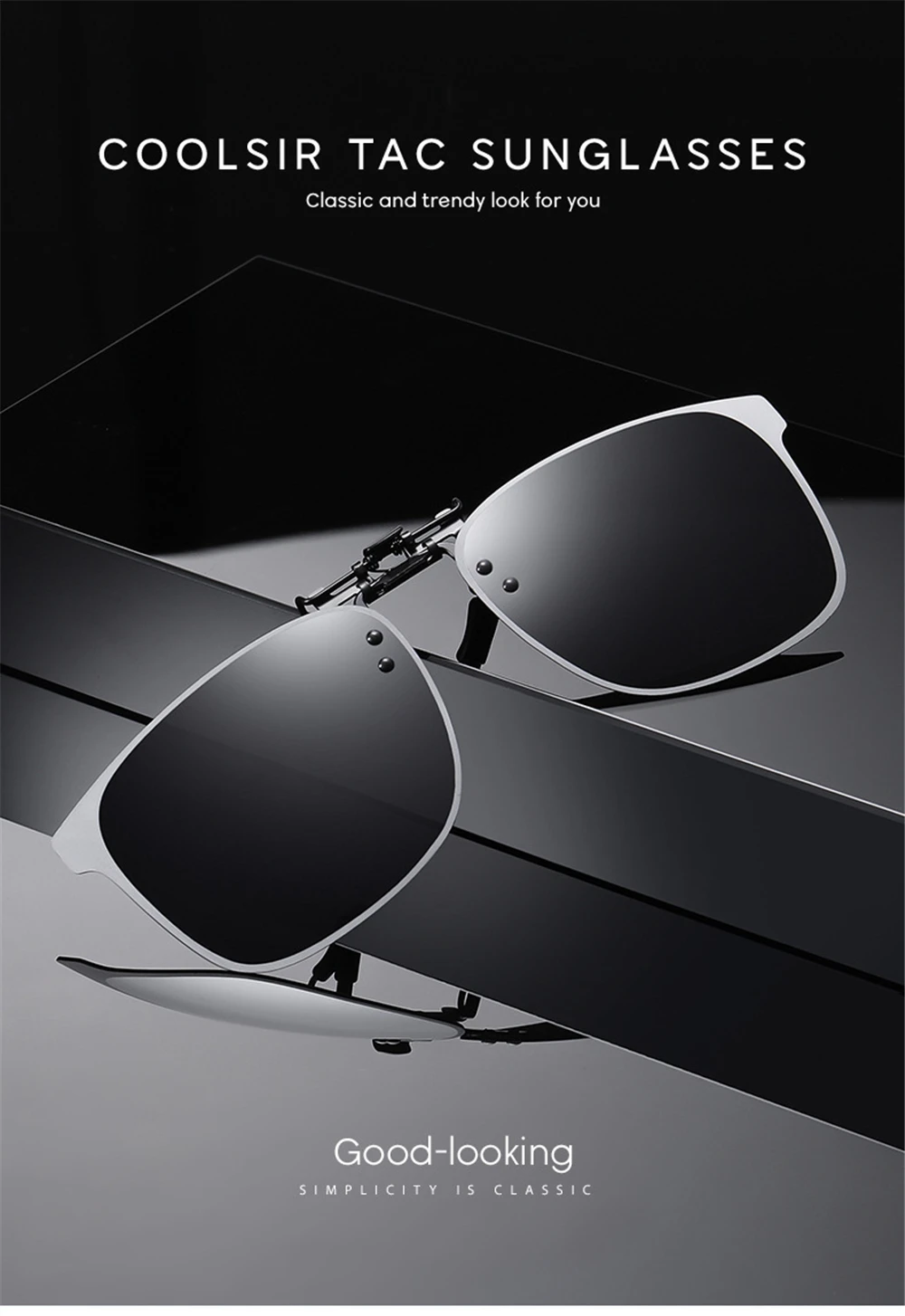 VIVIBEE Polarisierte, aufklappbare, randlose Sonnenbrille zum Aufstecken, blendfreie, quadratische Brille für Nachtfahrten, UV-Brille – Detail 2