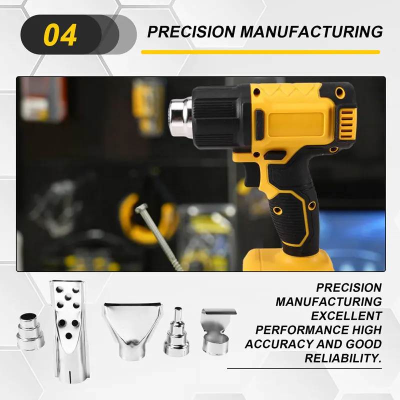 Cordless Heat Gun 540℃ Temperature Adjustment LED Display 4 Gear Wind Speed Electric Hot Air Gun For Dewalt 18V20V Battery