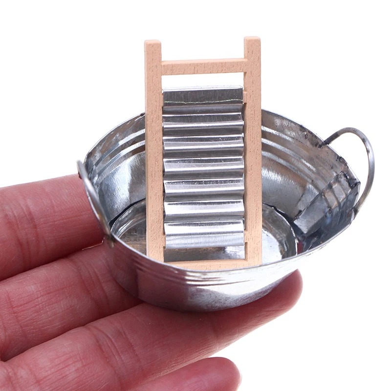 

1Set Doll House Mini Iron Pan Washboard Model Bathroom Accessories Shooting Scene Accessories