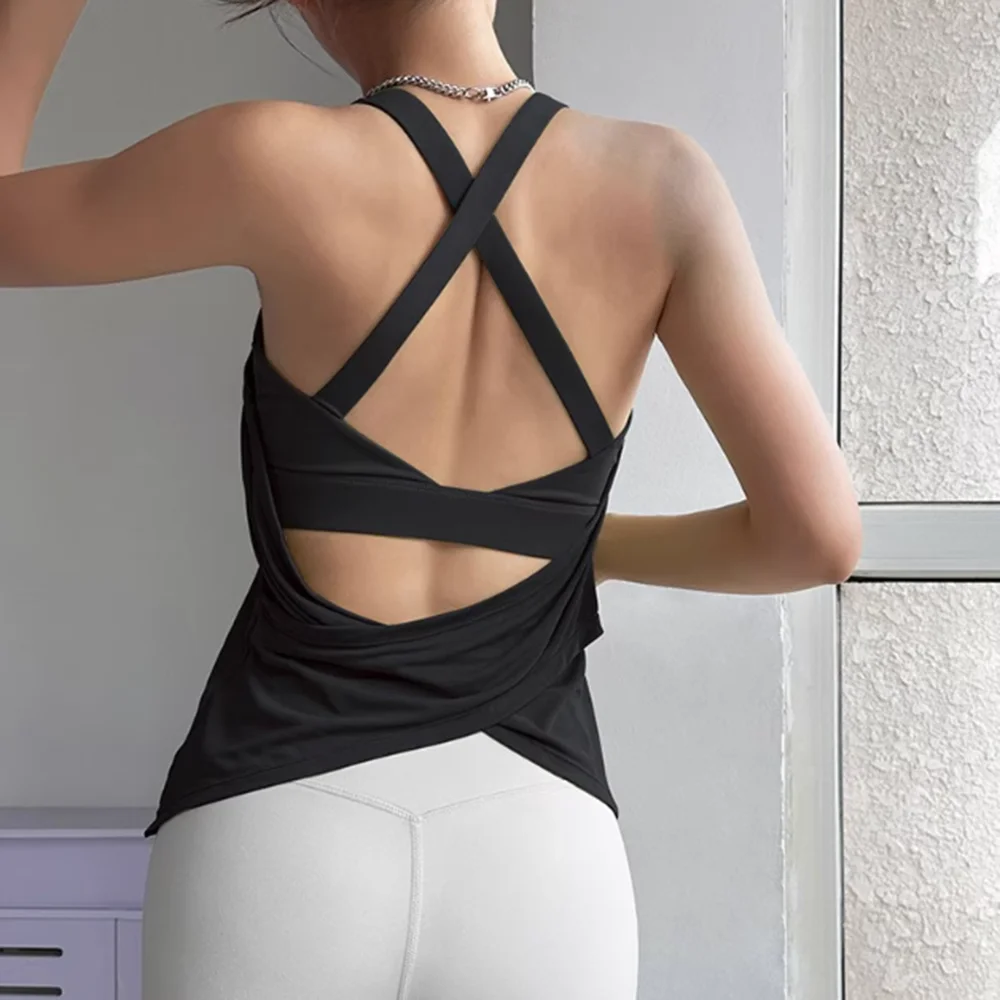 Women's Workout Tank Top with Built-in Bra, High Impact Racerback Sports Bra for Running, Quick Dry Fitness Shirt for Summer
