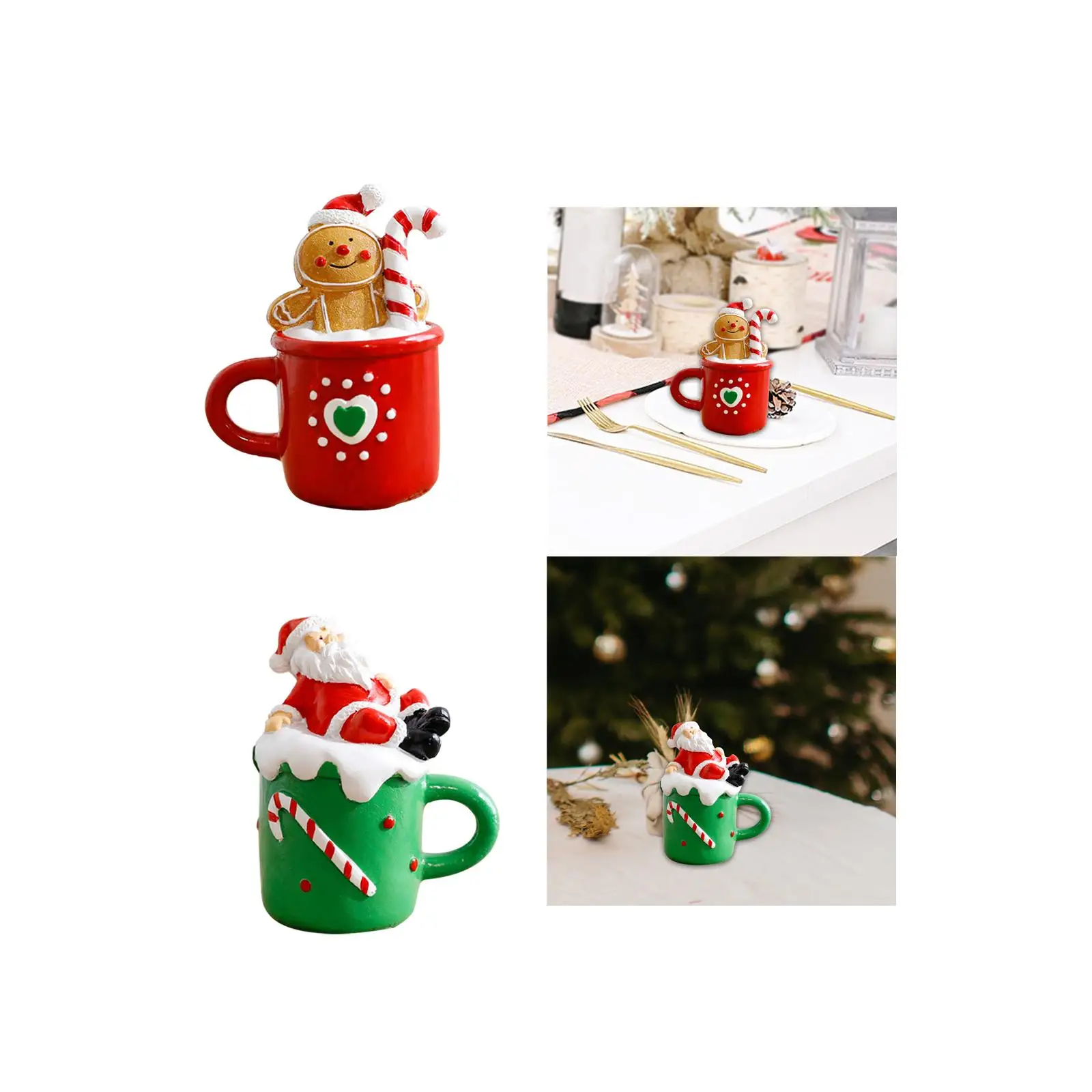 Teacup Sculpture Small Cute Xmas Statue Mantle Decor Window Display Adorable Accents Lovely Home Christmas Resin Figurine