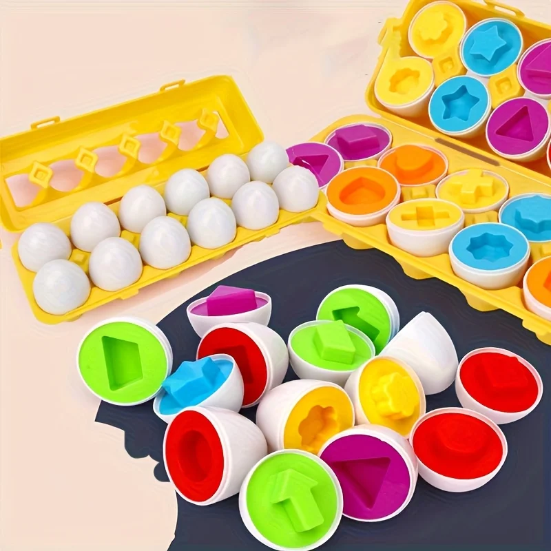12/6 قطعة ألعاب متطابقة الألوان والشكل مقلدة على شكل بيضة مع صندوق تخزين - مجموعة ألعاب تعلم الشكل واللون الهندسي للأطفال #1