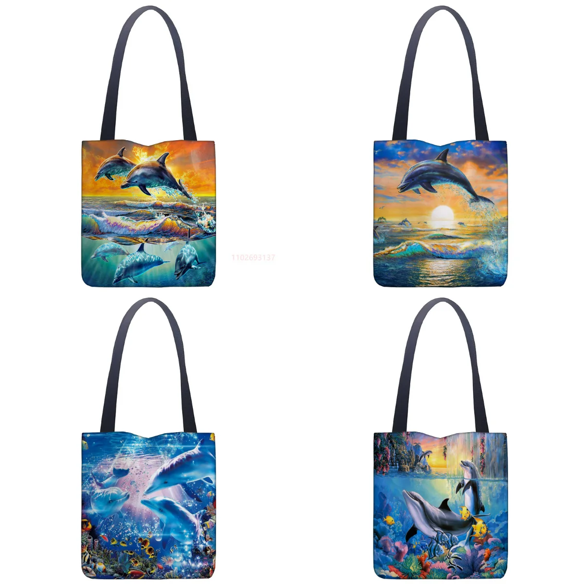 Tote Bags Ocean Dolphin Print Fabric Eco Handbag High Capacity Shopping Office Reusable Casual Shoulder Bag