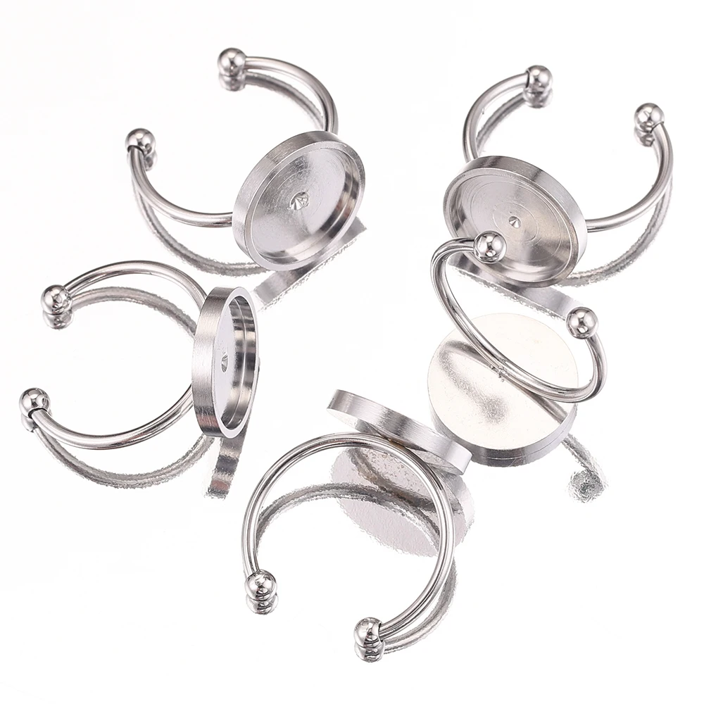 10 pcs Stainless Steel Ring Settings DIY Adjustable Rings Base Cabochons Blank Base Buttons Bezels Jewelry Making Supplies