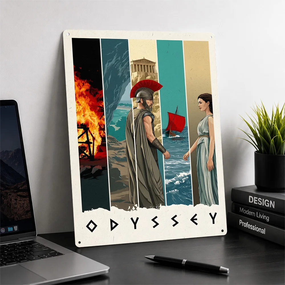 Odyssey Greek Mythology 3D Printed Texture Poster Personalized Wall Art Retro Metal Tin Signs for Home Decor Ornaments Wand Deko