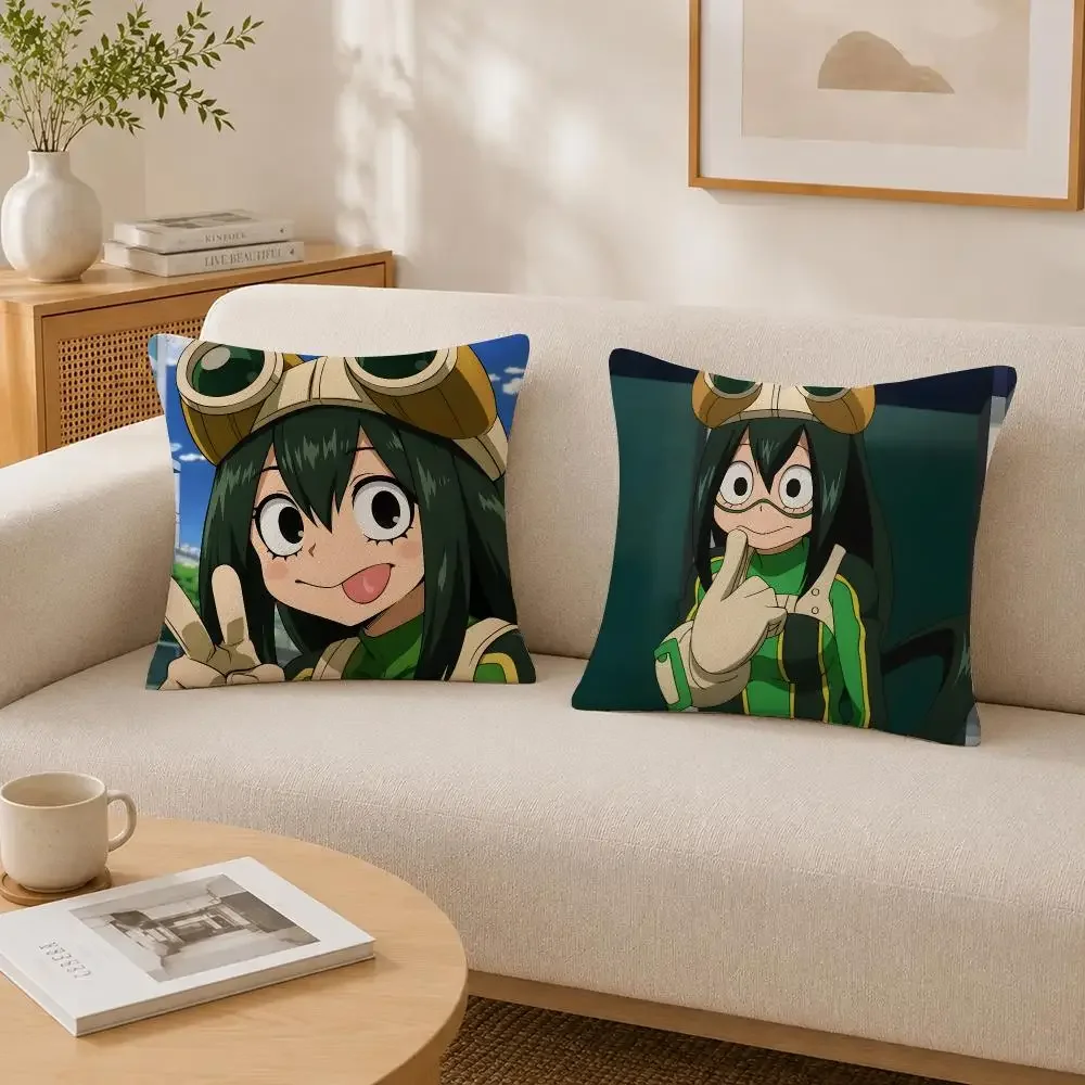 Froppy-Tsuyu Asui Cushion Cover Soft Fluffy Short Plush  Pillow Case Throw Decorative for Sofa Bedroom Home Decor