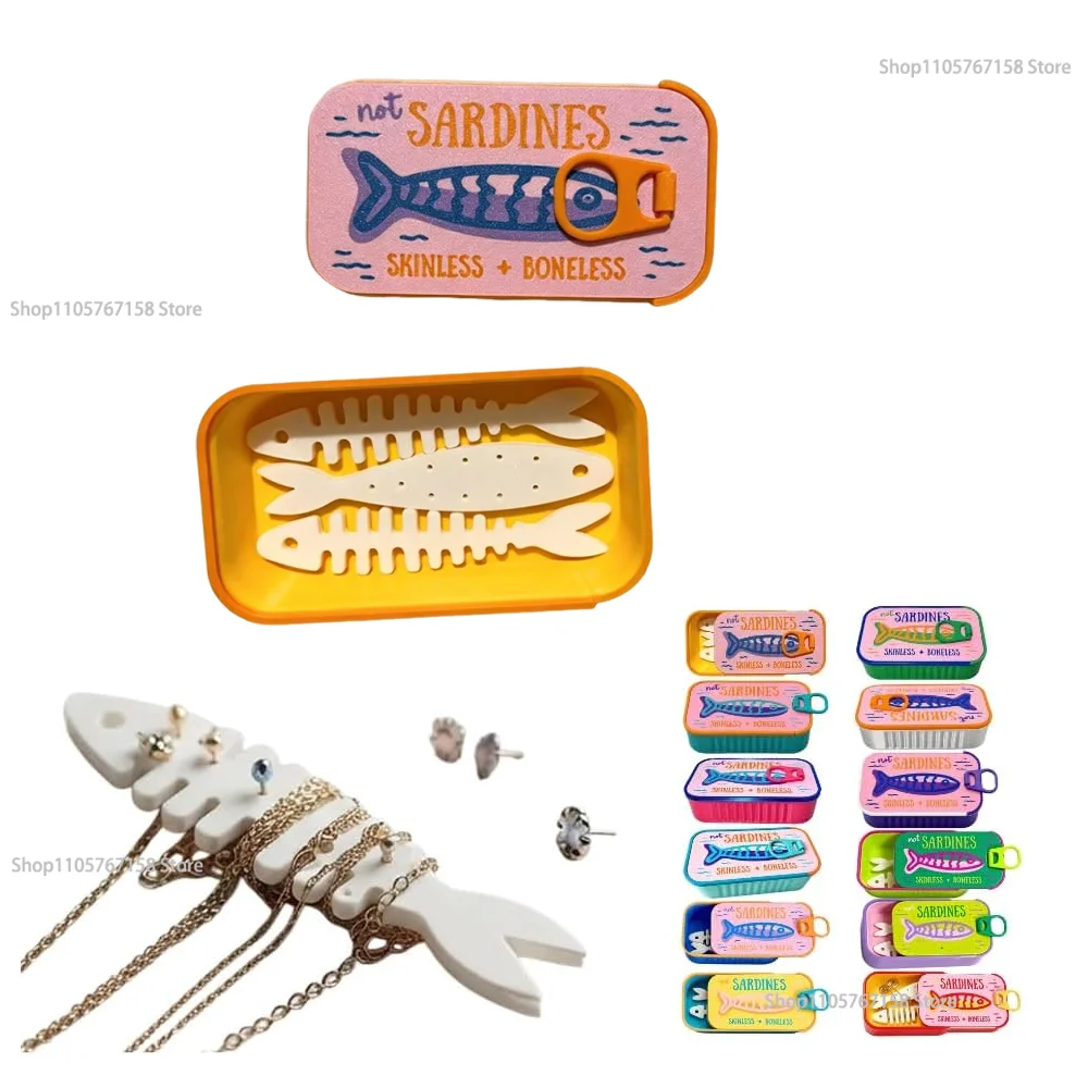 Sardine Print Mini Tin Storage Box,Portable Jewelry Earbuds Coin Organizer Case Novelty for Travel Handbag Desk