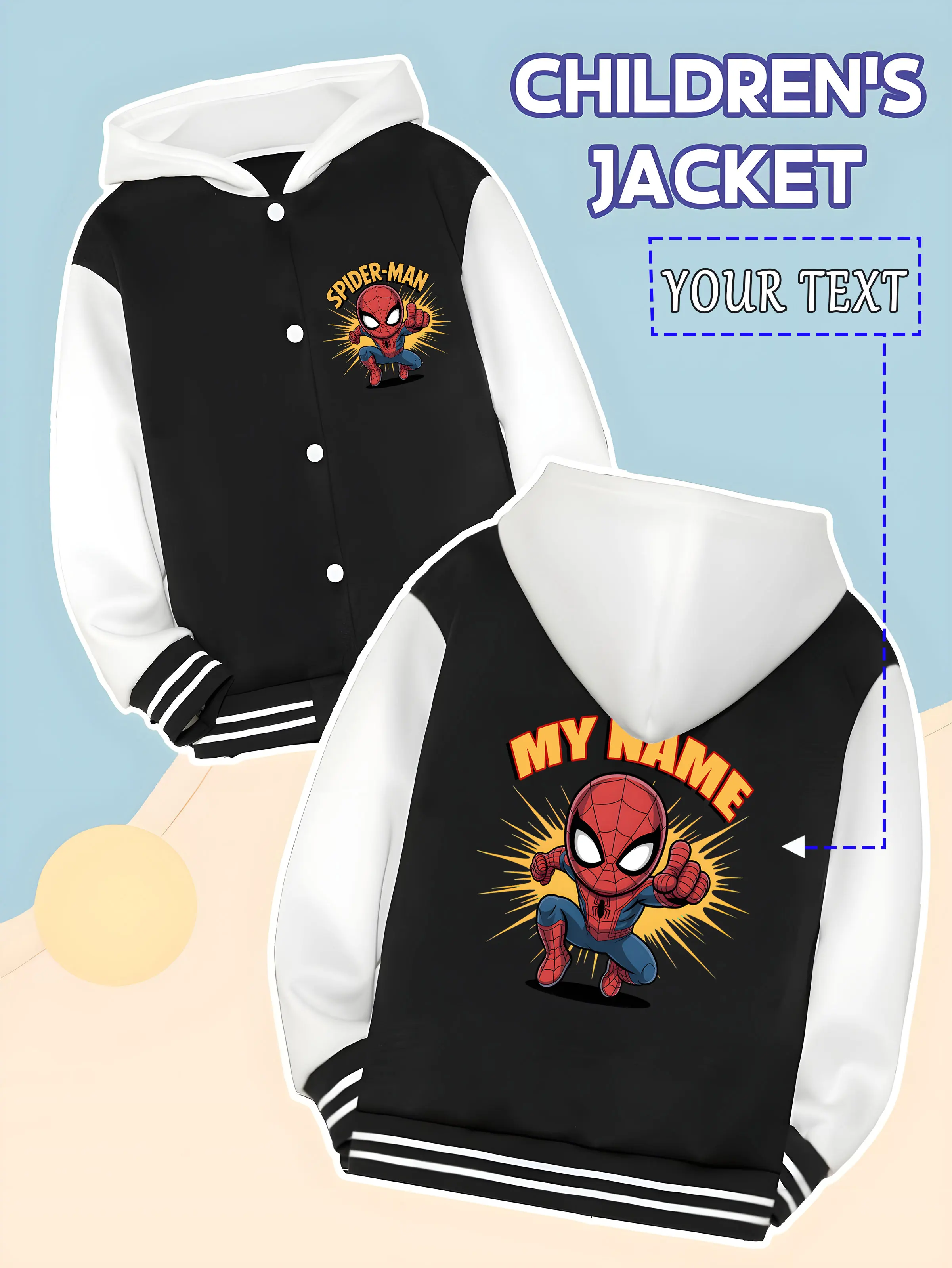 

MINISO Marvel Boys Baseball Jacket - Spider-Man Energy Burst Print, full of dynamic vitality, a great partner for spring and aut