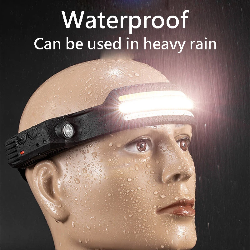 Foladable Induction  Headlight with Built-in Battery Head Flashlight Outdoor Riding Light USB Charging Night Running Hiking Lamp