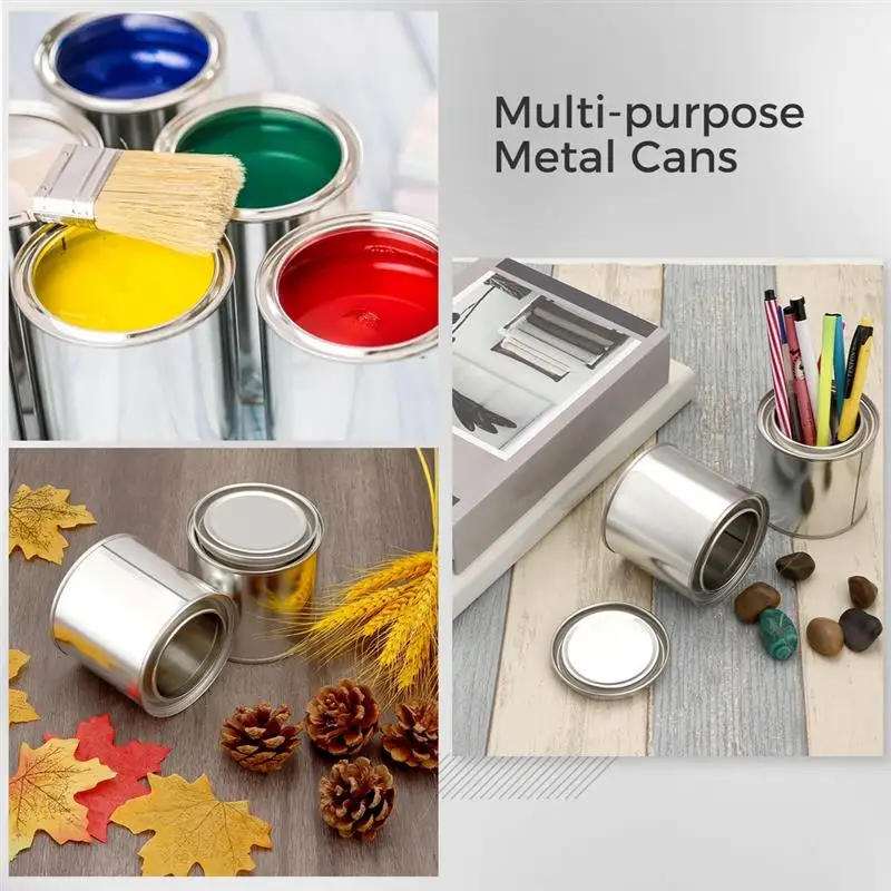 6PCS Metal Paint Cans Empty Unlined Paint Cans With Lids 1/2 Pint Metal Paint Pails For Crafts DIY Project Multipurpose Storage