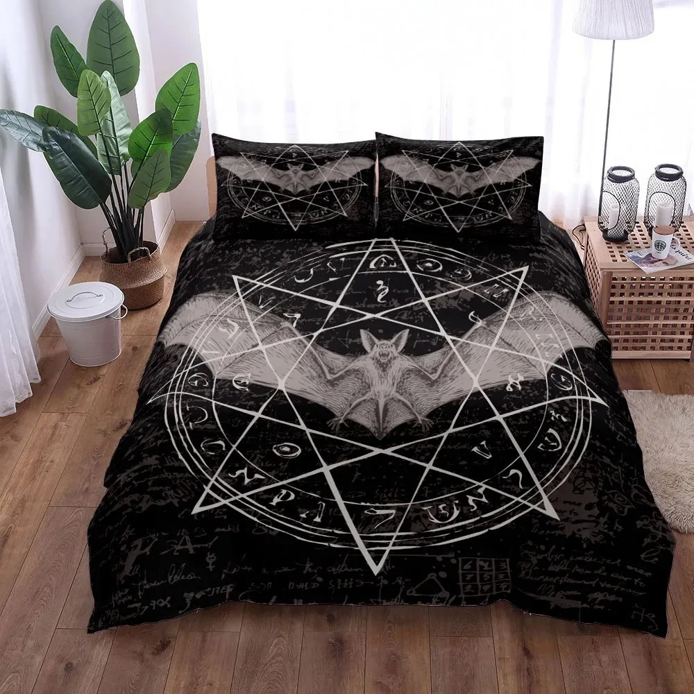 Gothic Bats Black Duvet Cover Set King Queen Double Full Twin Single Size Duvet Cover Pillow Case Bed Linen Set