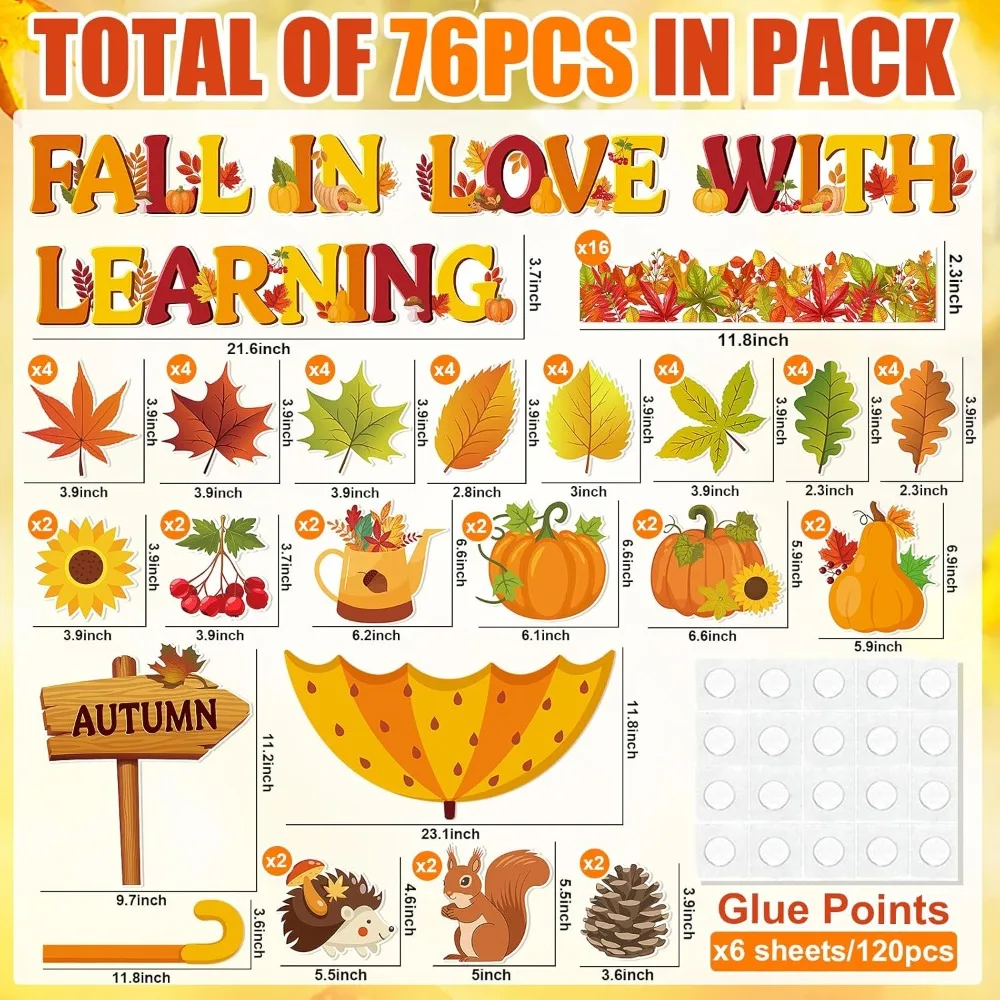 سقوط زخارف لوحة الإعلانات تقع في الحب مع لوحة الإعلانات التعلم مجموعة الخريف أوراق القيقب مظلة اليقطين القواطع ل c