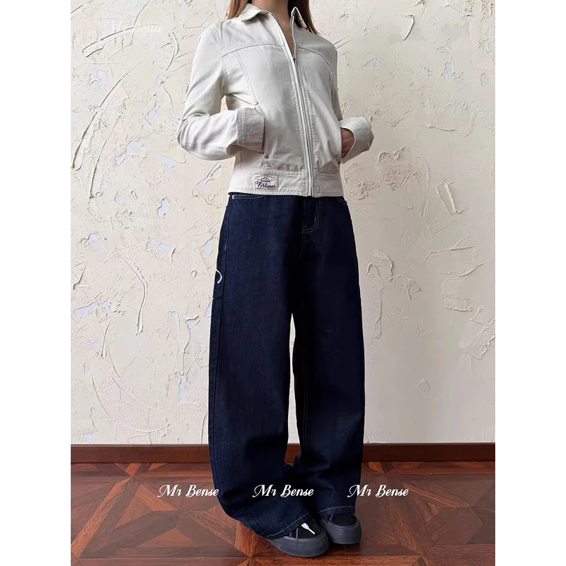 ZHIZOU المرأة الأزرق القوطية فضفاض Y2k الجينز كبيرة الحجم جان السراويل خمر 90s Harajuku التطريز سراويل جينز الملابس البديلة