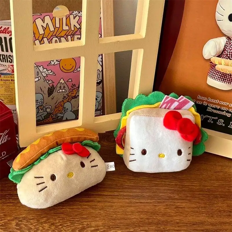 Sanrio Hamburger Hello Kitty Stuffed Doll Keychain Cartoon Sandwich Hot Dog Kitty Cat Modeling Toy Pendant Keychains Christmas