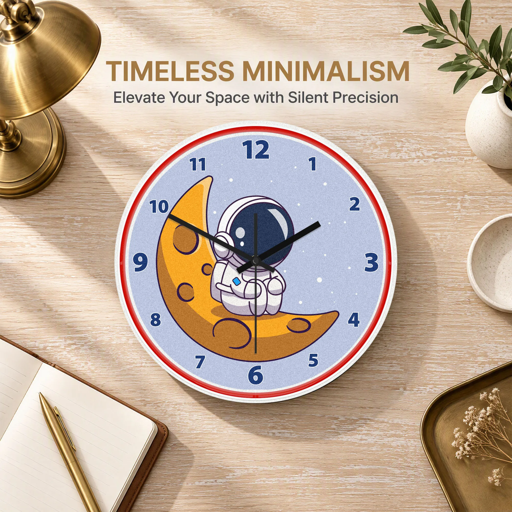 Cartoon Space Astronaut Silent Non Ticking Wall Clock with Neon Rim Cosmic Spaceman Galaxy Home Decor LED Night Light Wall Clock
