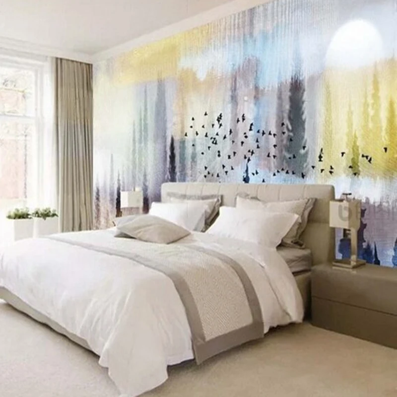 Simple and modern European-style hand-painted forest abstract landscape TV luxury home sofa background wall painting