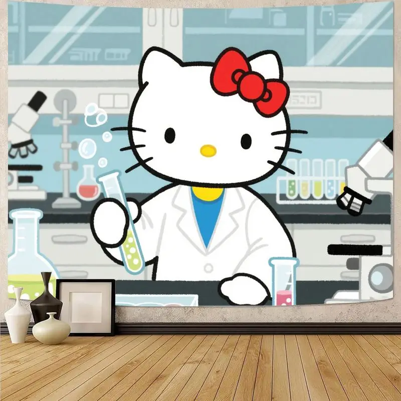 

1PC Sanrio Hello Kitty Scientist Tapestry, Cute Lab Coat Wall Art for Kids' Room Decor, Educational Science Gift for Students