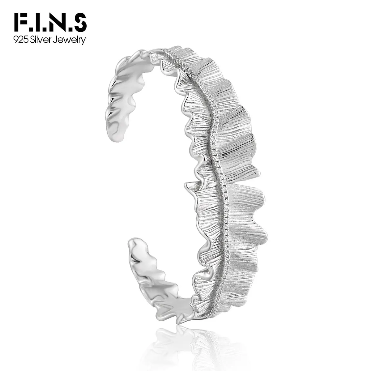 F.I.N.S Irregular Fold Real S925 Sterling Silver Open Bangles For Women Zirconia Wrist Bracelet Fashion Fine Jewelry Accessories