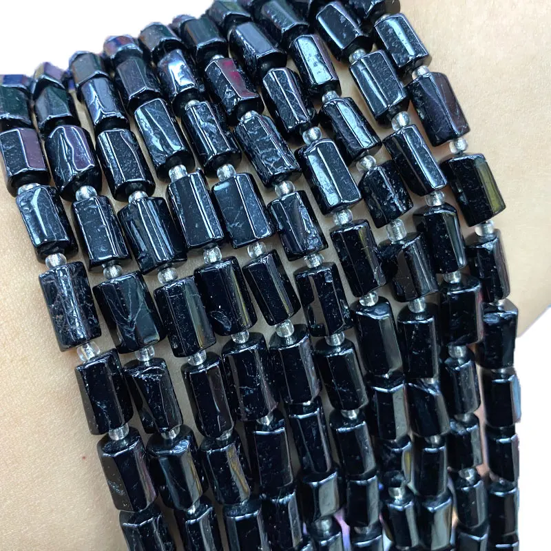 Wholesale 100% Natural Stone Black Tourmaline Faceted Cylinder Spacer Beads For Jewelry Making DIY Bracelet Necklace Charms 15\'\'