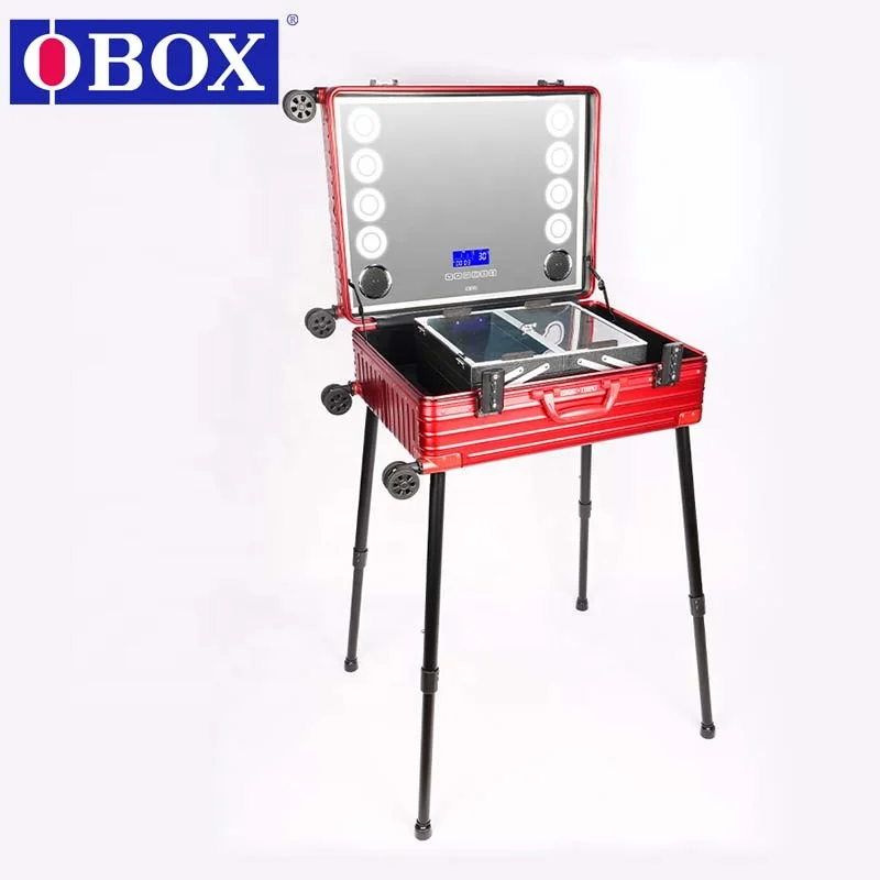 New Design Aluminum-Magnesium Alloy 24 Inch Cosmetic Makeup Trolley Case with Mirror Eight Led Lights