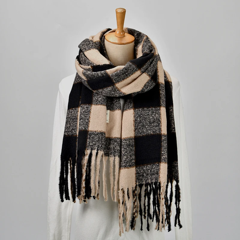 Hot Sale Cashmere Scarf Chroma Plaid Tassel Shawl Wrap Woman Winter Scarf Thick  Pashmina Echarpe Warm Blanket Stoles Muffler