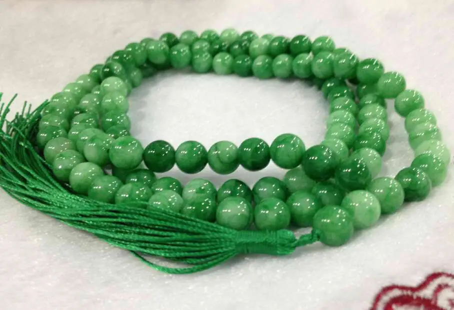 8mm Green Emerald Beads 108 Prayer Tibet Buddhist Beliefs Mala Necklace AAA