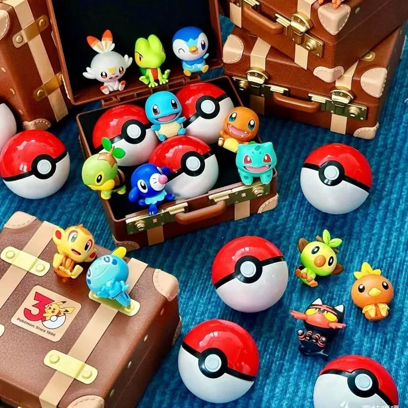 With Box Pokemon First Partners Blind‑box 3Pcs Starter Figurines + 3 Pokeballs, Anime Figure Toys with Vintage Storage Case view 2