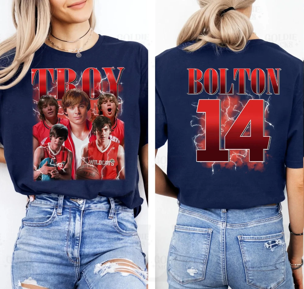 Retro Summer Channel High School Musical Troy Bolton Boots Shirt T-Shirt mit bedrucktem Muster, lässig, für den Alltag, Street-Dressing – Detail 3