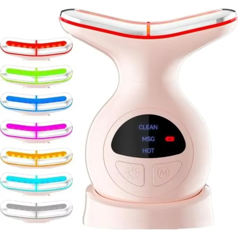 7‑in‑1 Hand‑Held LED Heating Beauty Massager for Face Neck Lifting Tightening Contouring Daily Skin Care Tool