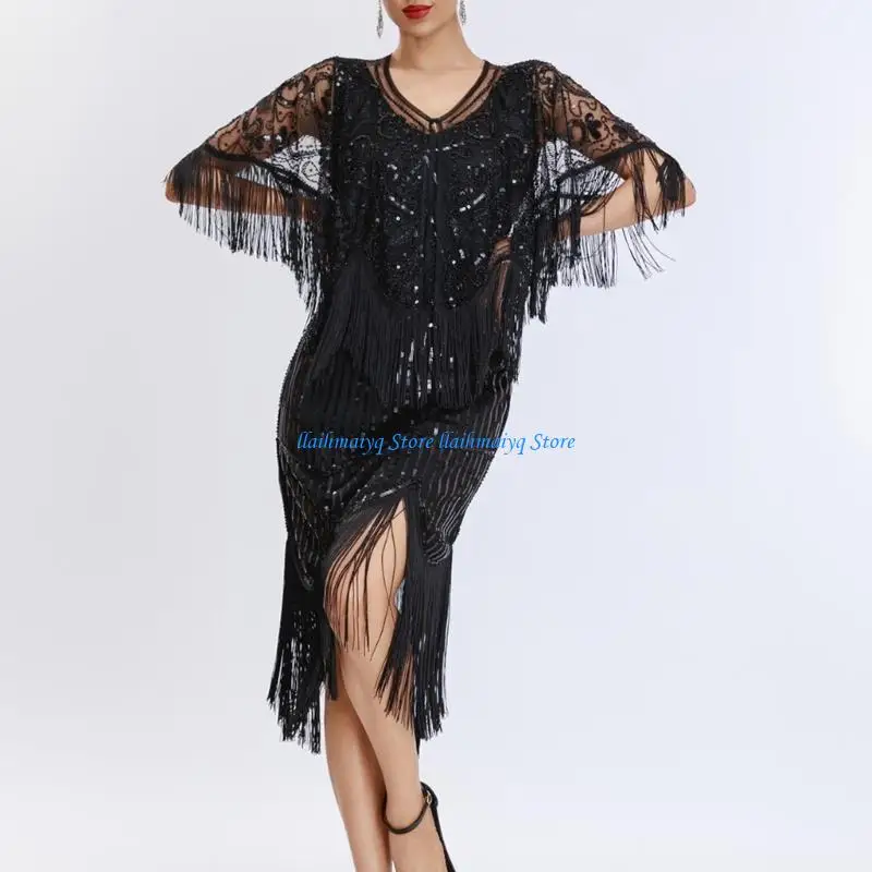 573B Shimmering 1920S Charm Fringed Capelet Party Evening Wear Outfit Accessory