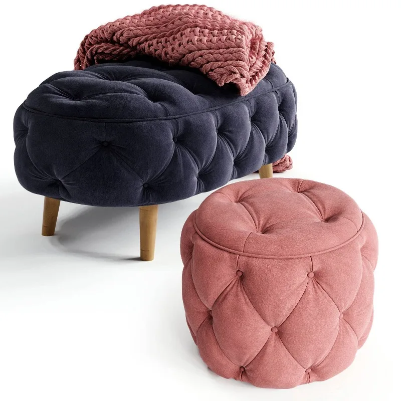 Nordic light luxury clothing store sofa cloth footstool, retro cloakroom stool, bedroom bedside stool