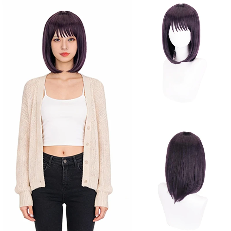 

Фиолетовый короткий парик-каре для косплея Куроэ Шизуку, прямой парик с челкой, термостойкий, для Хэллоуина, вечеринок, Комик-Кона, повседневного использования