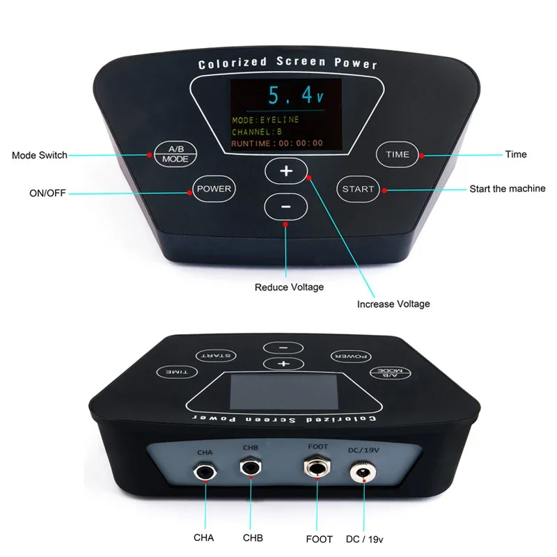 

Блок питания для перманентного макияжа, профессиональный двойной цифровой ЖК-дисплей, для тату-машинки, мощный пистолет для бровей, подводки для губ