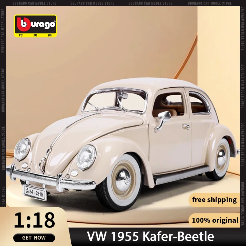 1:18 Volkswagen1955 Kafer-Beetle Car Diecast Model Bburago Original Edition Alloy Luxury Vehicle Toys Collection Ornaments Gift